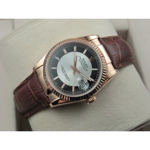 Reloj suizo Rolex Reloj Datejust 18K correa de cuero marrón rosa negro fideos de pequeña escala reloj de los hombres movimiento ETA suizo