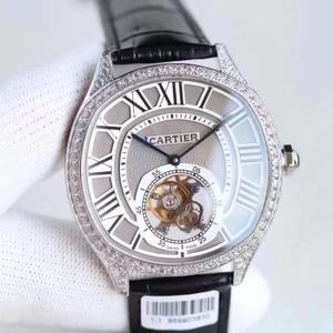 TF produjo Cartier Cartier Drive de serie tourbillon correa con diamantes reloj de sinuoso reloj de movimiento manual de movimiento de hombre