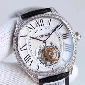 TF produjo Cartier Cartier Drive de serie tourbillon correa con diamantes reloj de sinuoso reloj de movimiento manual de movimiento de hombre