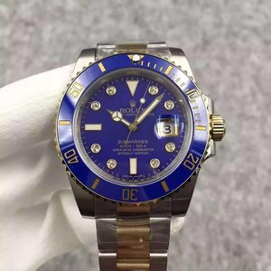 [Boutique de fábrica N] Rolex SUBMARINER DATE reloj de réplica superior con diamantes en oro y agua azul