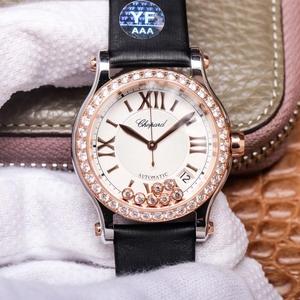 Montre YF Chopard Happy Diamond 278559-3003, montre mécanique pour femme en or rose sertie de diamants, bracelet en soie