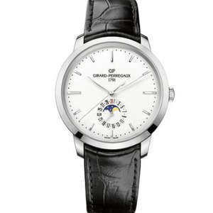 VF Girard Perregaux Série 1966 49545-11-131-BB60 Fonction de phase de lune Ceinture de montre mécanique pour homme blanc