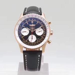 JF usine Breitling série de chronographes d'aviation PVD bracelet en cuir non décoloré en or rose 316L.