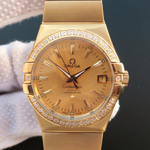 Omega Constellation série 123.20.35, acier inoxydable 18k or plaqué bracelet montre mécanique pour homme.