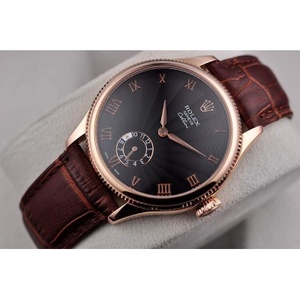 Rolex Cellini Montre mécanique semi-automatique à deux aiguilles Montre pour homme en or rose 18 carats avec bracelet marron