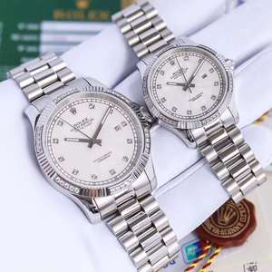 Nouvelle montre Rolex Oyster Perpetual Series Couple Pair Watch White Steel Type Male and Female Mechanical Pair Watch (Prix unitaire)
