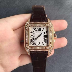 Montre mécanique V6 Factory Cartier Santos en or rose avec diamants moyens