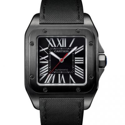 RB Cartier Santos Black Knight WSSA0006 La plus forte réplique de la montre Santos sur le marché Bracelet en nylon - Cliquez sur l'image pour la fermer