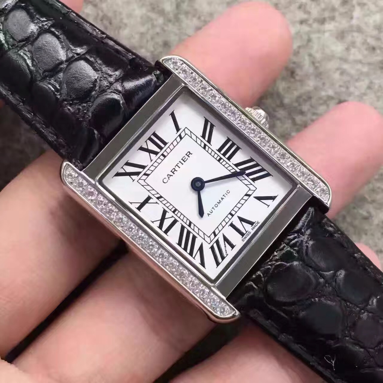 Cartier Tank Women's Exquisite Diamond Automatic Mechanical Ladies Watch Rose Gold - Cliquez sur l'image pour la fermer