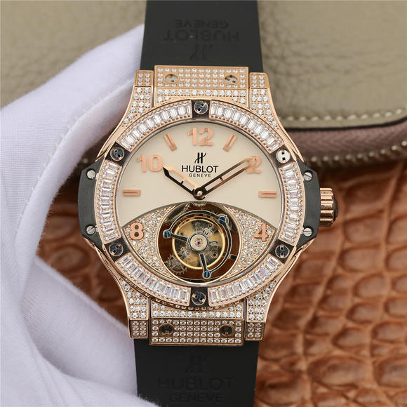 Hublot Hublot Big Bang Series Real Tourbillon Diamond Edition Bracelet en caoutchouc Manuellement creux Top Sculpté Véritable Cassette Mouvement Montre Homme - Cliquez sur l'image pour la fermer