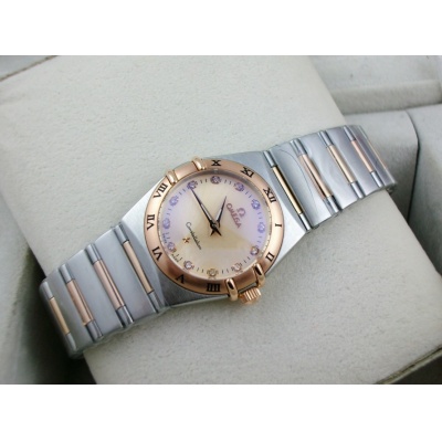 Omega Constellation Series Ladies Watch 18K Rose Gold Steel Band Roman Case Two Hands Swiss Quartz Ladies Watch - Cliquez sur l'image pour la fermer