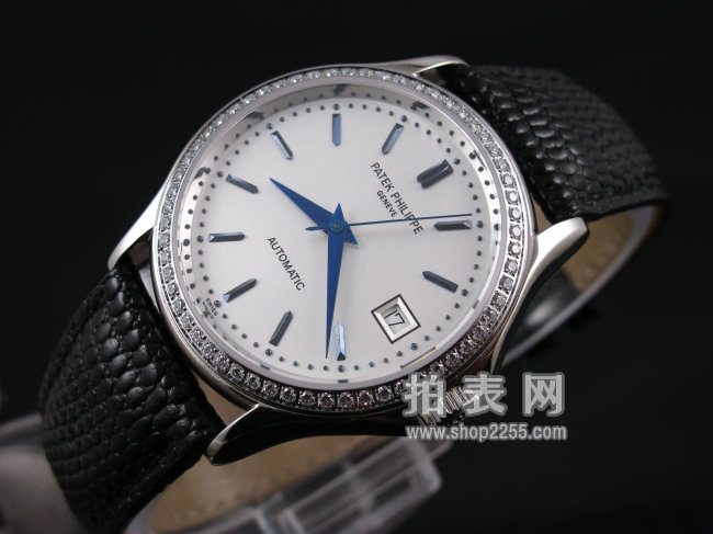 PATEK PHILIPPE Patek Philippe automatique montre mécanique bande de montre ongles taille diamant ceinture noire montre pour hommes (bague diamant lunette bleu aiguille bleu bande ongles) - Cliquez sur l'image pour la fermer