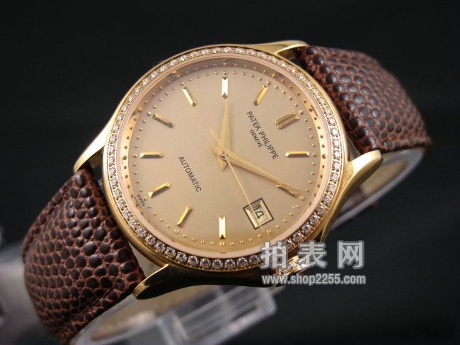 Patek Philippe Automatic Mechanical Watch Men's Watch Ring Diamond Bezel Rose Gold Face Rose Gold Pin - Cliquez sur l'image pour la fermer
