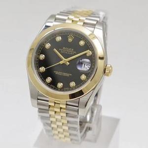 N Factory Rolex Datejust 41MM New Edition Folding Buckle Black Diamond Men's Mechanical Watch (Golden Type) .