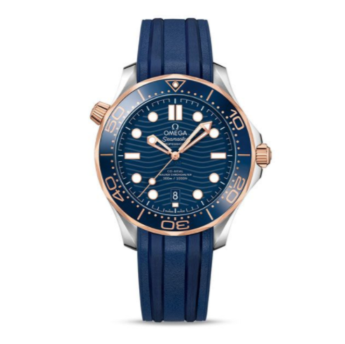 VS New Seamaster 300M Rose Gold Blue Surface Rubber Strap Automatic Mechanical Movement Men's Watch - Click Image to Close