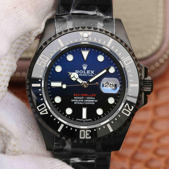 Rolex SEA-DWELLER Ghost King 〖Black Gold Steel〗 43MM single red and blue gradually green copy ten years essence, parallel purchasing version Ghost King. - Click Image to Close