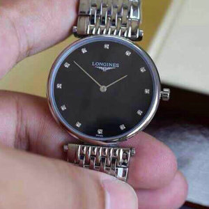 Longines Garland serie ultra-sottile orologio viso al quarzo nero, sia gli uomini che le donne possono indossare