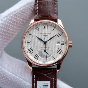 Raffinata imitazione dell'orologio da uomo svizzero Longines Master L2.708.4.78.3 con visualizzazione dell'energia cinetica in oro rosa.
