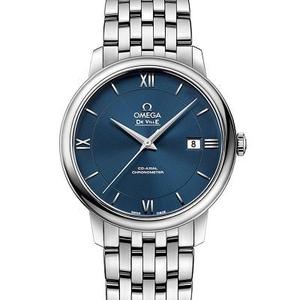 MKS Factory Omega De ville Serie 424.10.40.20.03.001 Orologio a banda d'acciaio meccanico da uomo Piastra blu per orologio a base di orologio