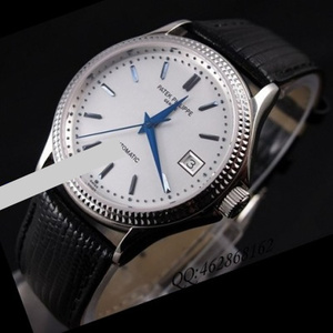Swiss Patek Philippe ultra-sottile automatico meccanico meccanico cintura nera posteriore orologio bianco faccia maschile orologio movimento svizzero