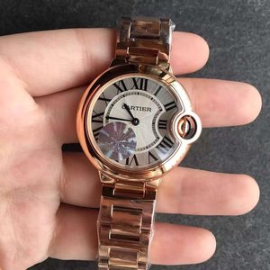 V6 fabbrica Cartier blu palloncino 33 orologio al quarzo da donna in oro rosa pieno