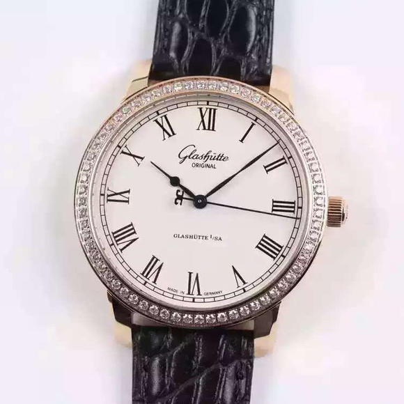FK Glash-tte Senator Series 1-39-59-01-02-04 Men's Mechanical Watch Rose Gold Diamond Edition. - Clicca l'immagine per chiudere