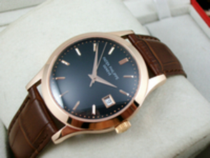 Patek Philippe Men's Watch 18K Rose Gold Black Leather Strap Fully Automatic Mechanical Through Bottom Business Men's Watch