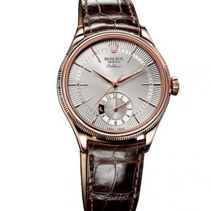 Rolex Cellini 50525 witte plaat, dubbele tijdzonetiming om zes uur. Stijl: automatisch mechanisch uurwerk, herenhorloge, materiaal: 18k roségouden tas.