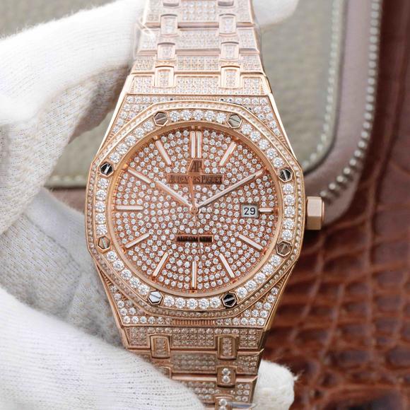 Audemars Piguet Royal Oak Series 15400.OR Starry Diamond Watch Men's Mechanical Watch Rose Gold Edition - Klik op de afbeelding om het venster te sluiten