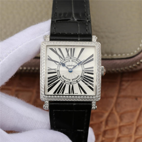 Z6 Franck Muller Master Square-serie damer klokker svart belteklokke sveitsisk original Ronda kvartsbevegelse. - Trykk på bildet for å lukke