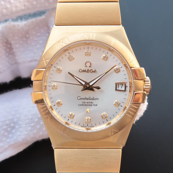 Omega Constellation Series 123.20.35, Stainless Steel Plated 18k Yellow Gold Bracelet Case Mechanical Men's Watch - Trykk på bildet for å lukke