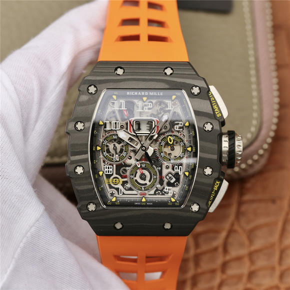 KV Richard Mille Miller RM11-03 Series Men's Mechanical Watch (Orange Strap) - Trykk på bildet for å lukke