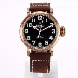 [KW factory] Zenith bronze grande piloto safira movimento 2824 movimento relógio masculino pulseira de couro.