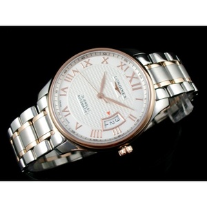 Cinto de aço Longines Master Series Retro Maro na parte inferior Cinto de aço em ouro rosa 18K rosto branco 3 calendário Cinto de aço à escala romana Relógio masculino.