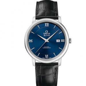 MKS Fábrica Omega De ville Série 424.13.40.20.03.001 Relógio de Correia Mecânica Masculina Superfície Azul