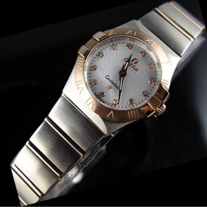 Suíço Omega OMEGA Constellation Quartz Double Eagle 18K Rose Gold Ultra-thin Women's Watch White Face Diamond Scale Ladies Watch