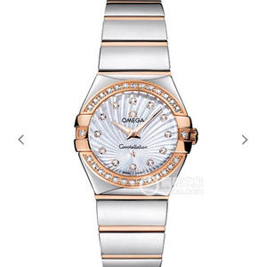 V6 Omega Constellation Series Ladies Quartz Watch 27mm One to One Gravado Genuíno 18k Rose Gold Diamonds