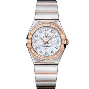 V6 Omega Constellation Series Ladies Quartz Watch 27mm One to One Gravado Genuíno Shell Face Rose Gold Diamonds