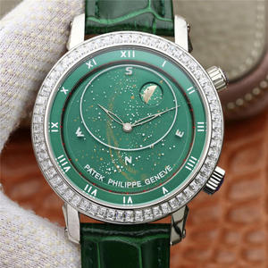 Patek Philippe Atualizado Starry Sky 5102 Rosto Verde, Pearl Tuo Leather Strap Automatic Mechanical Men's Watch