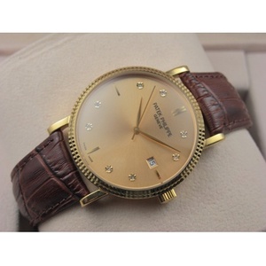 Relógio suíço Patek Philippe vintage relógio masculino 18K cinta de couro dourado com três mãos ouro rosto romano índice de diamante suíço E