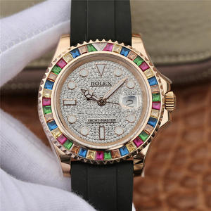 KS Rolex Gold Yacht Rolex m116655-0005 pulseira de borracha literal cravejada de diamantes relógio masculino de movimento mecânico automático.