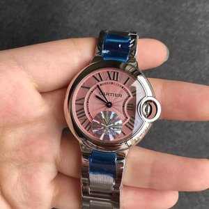 V6 fábrica Cartier balão azul rosto rosa quartzo senhoras assistir agulha de aço azul ardente.