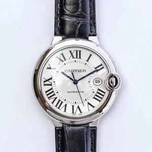 V9 Cartier atualizado 42mm White Gold Blue Balloon Men's Watch Automatic Mechanical Movement Belt Watch