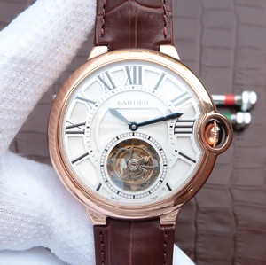 Мужские часы Cartier с синим воздушным шаром и настоящим турбийоном с верхним движением (44 мм).