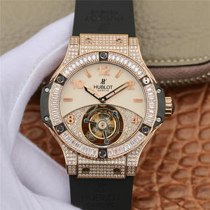 Hublot Hublot Big Bang Series Real Tourbillon Diamond Edition с резиновым ремешком вручную с полым верхом и резным реальным кассетным механизмом Мужские часы