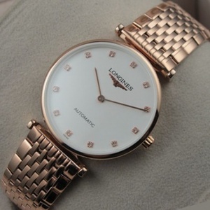Швейцарские автоматические механические мужские часы Longines Garland Series 18K, розовое золото, белый бриллиант, индекс