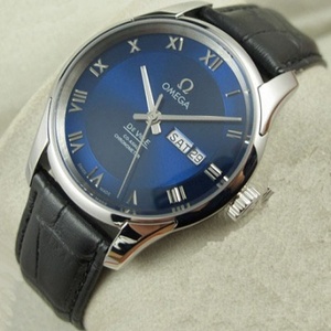 OMEGA OMEGA Butterfly Series Мужские часы с двойным календарем, кожаный ремень, синяя поверхность, автоматические механические мужские часы, швейцарский оригинальный механизм