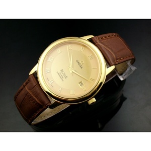 Swiss Omega OMEGA Diefei automatic mechanical transparent bottom 18K gold brown belt men's watch Swiss movement