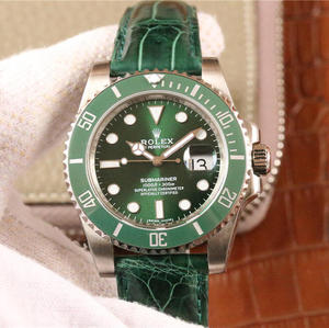 реплика Rolex Submariner серии 116610LV изумрудно-зеленый версия зеленой воды призрак зеленый призрак зеленый вариант V7 верхней крокодил кожаный ремешок, чтобы отправить стальную полосу.