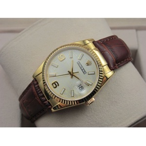 Журнал часов Rolex ROLEX Тип 18K Золото Кожа Повседневная мода Белая лапша D Мужские часы с цифровой шкалой Золотые часы Швейцарский механизм ETA.